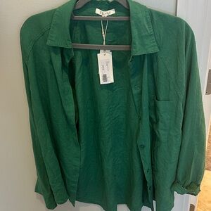 Z Supply NWT Emerald Green Collared Linen Blend Shirt